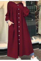 Solid Buckle Mandarin Collar Shirt Dresses